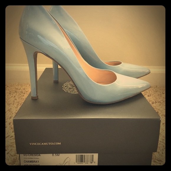 light blue patent heels